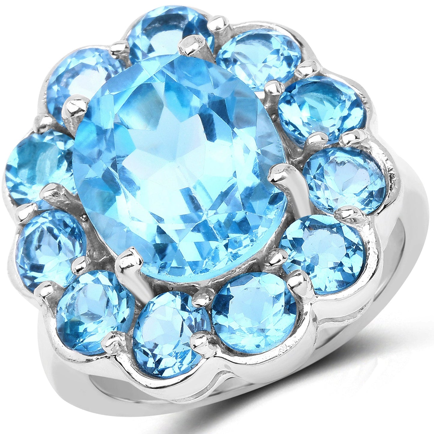 Bague en argent sterling avec topaze bleue suisse de 8,77 carats