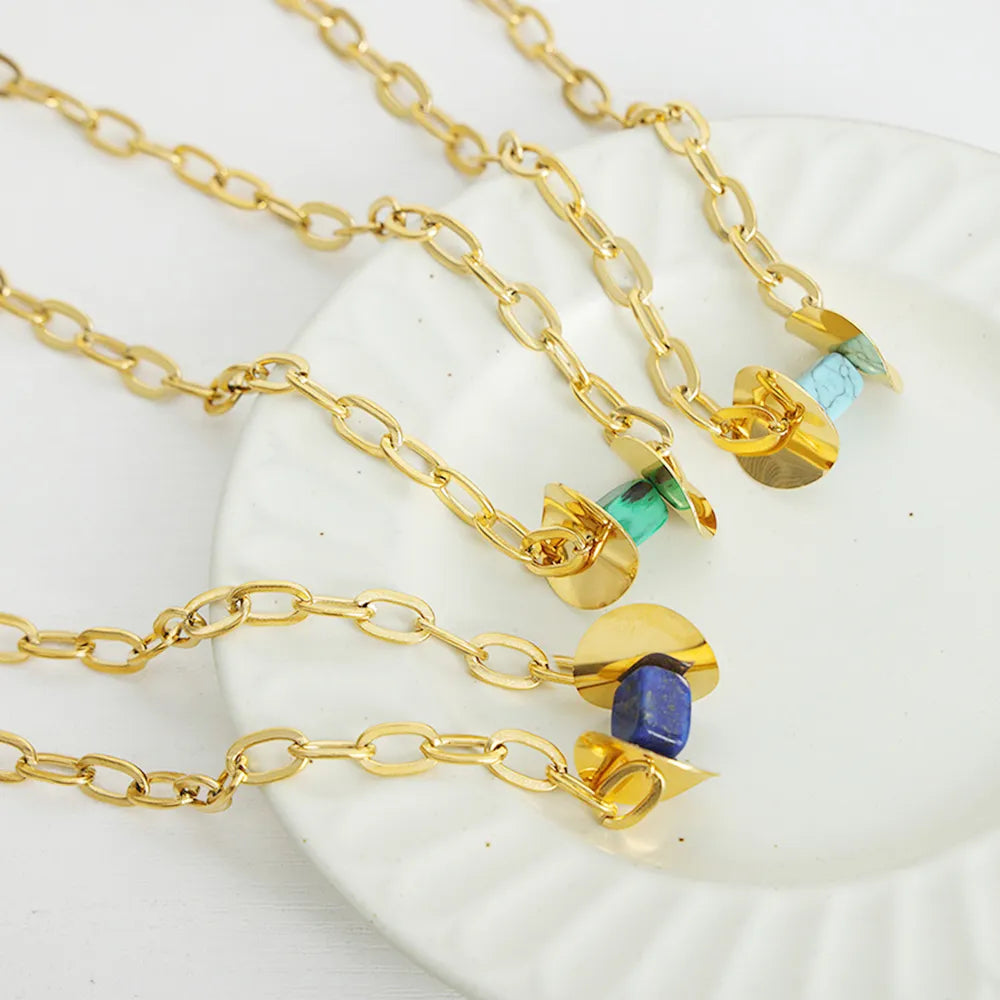 Natural Stone Pendant Titanium Steel Necklace - Korvel