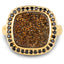 Anillo de cóctel de cuarzo drusy y espinela negra chapado en oro amarillo de 14K