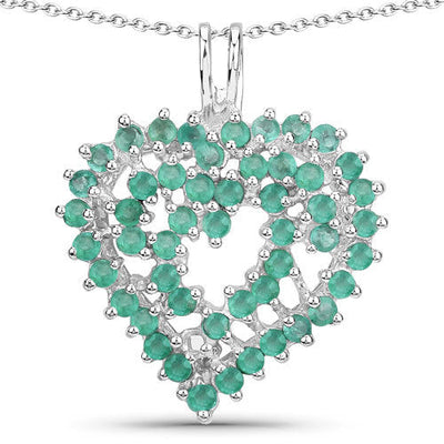 1.53 Carat Genuine Emerald Heart Pendant in Sterling Silver