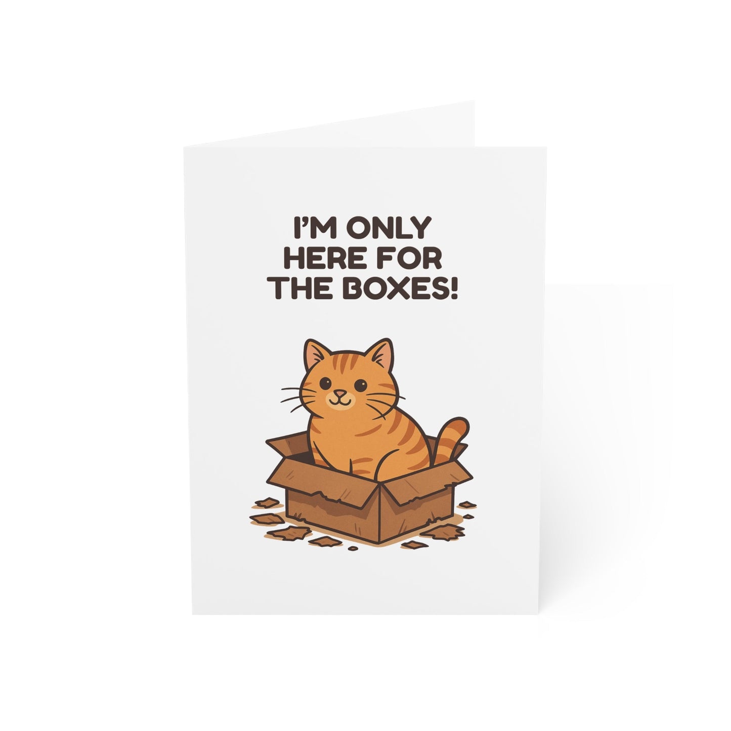 Only Here for the Boxes Cat Christmas Card – 10, 30, 50 pc. sets