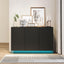 LED Carved Line 3 Door Storage Cabinet,Sideboard Buffet Cabinet With Adjustable Shelf,Large Storage Accent Cabinet - Korvel