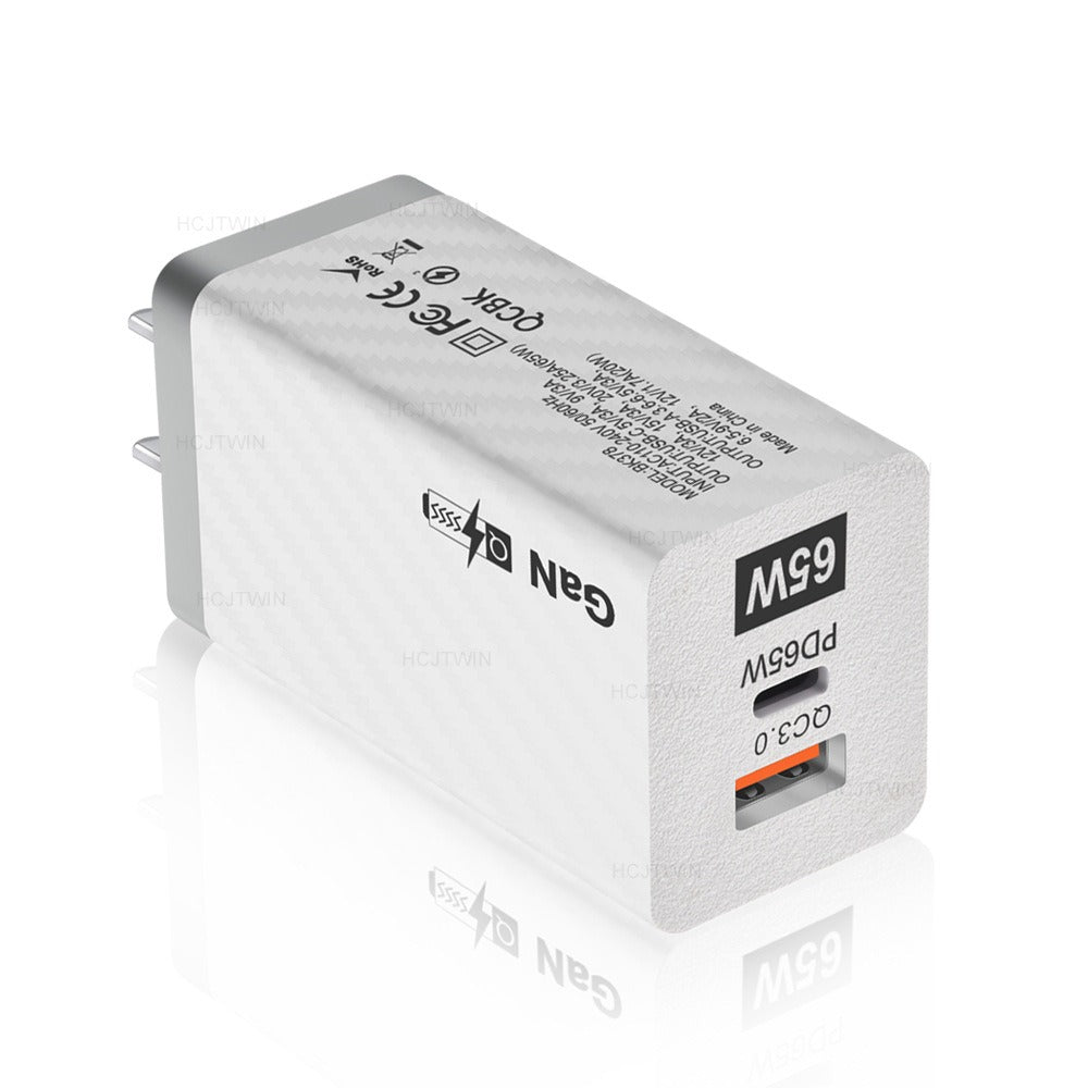 Adaptateur de charge double en nitrure de gallium de 65 W