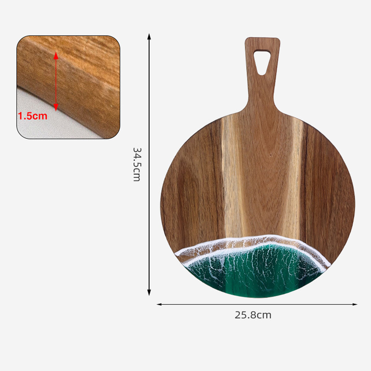 Wood Cutting Board Resin Blue green Wave Pattern - Korvel