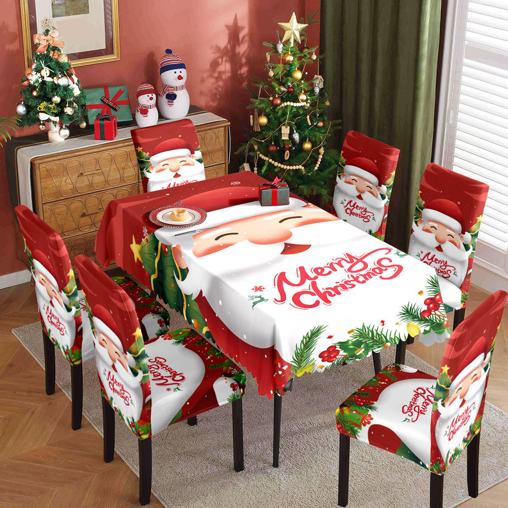 Christmas Waterproof Printed Tablecloth and Chair Cover Set