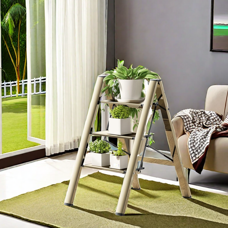 3-level ladder, aluminum alloy ladder, folding ladder, wide anti slip pedal, portable ladder with a weight capacity of 300 pound - Korvel