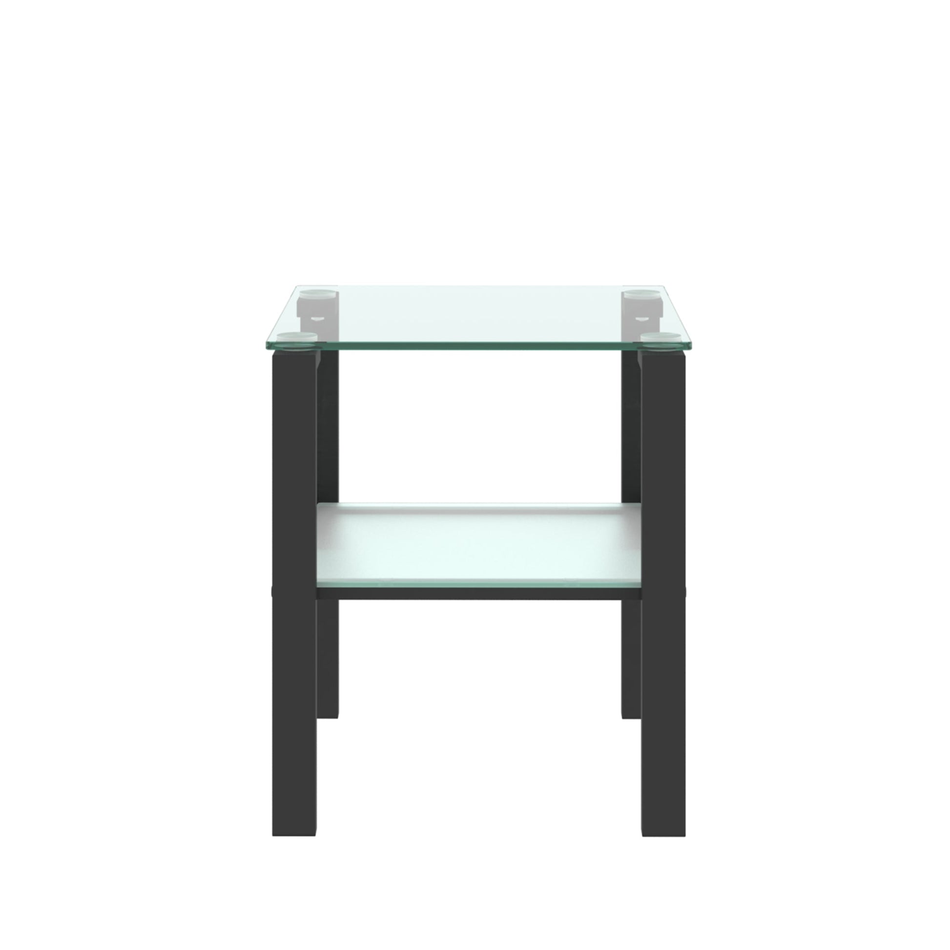 Glass two layer tea table, small round table, bedroom corner table, living room black side table - Korvel