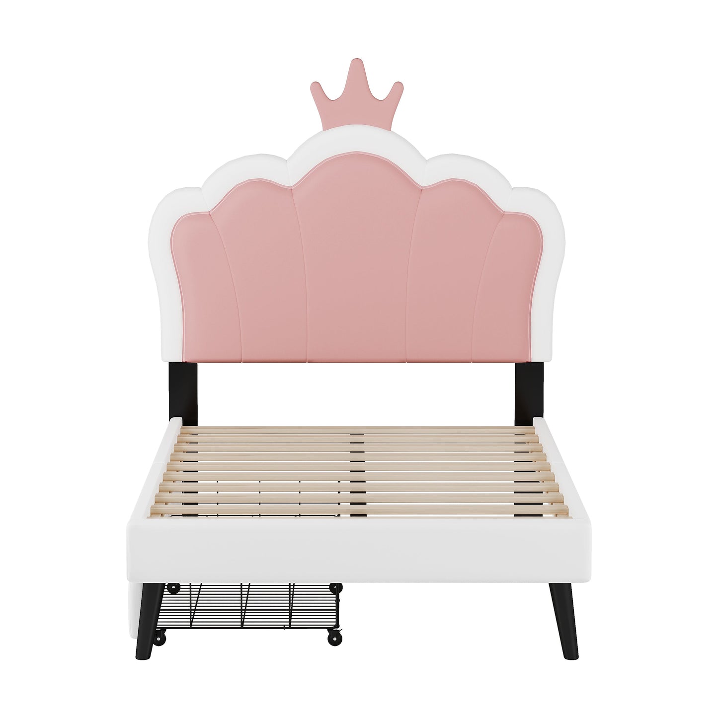 Twin Size Upholstered Princess Bed with Crown Headboard