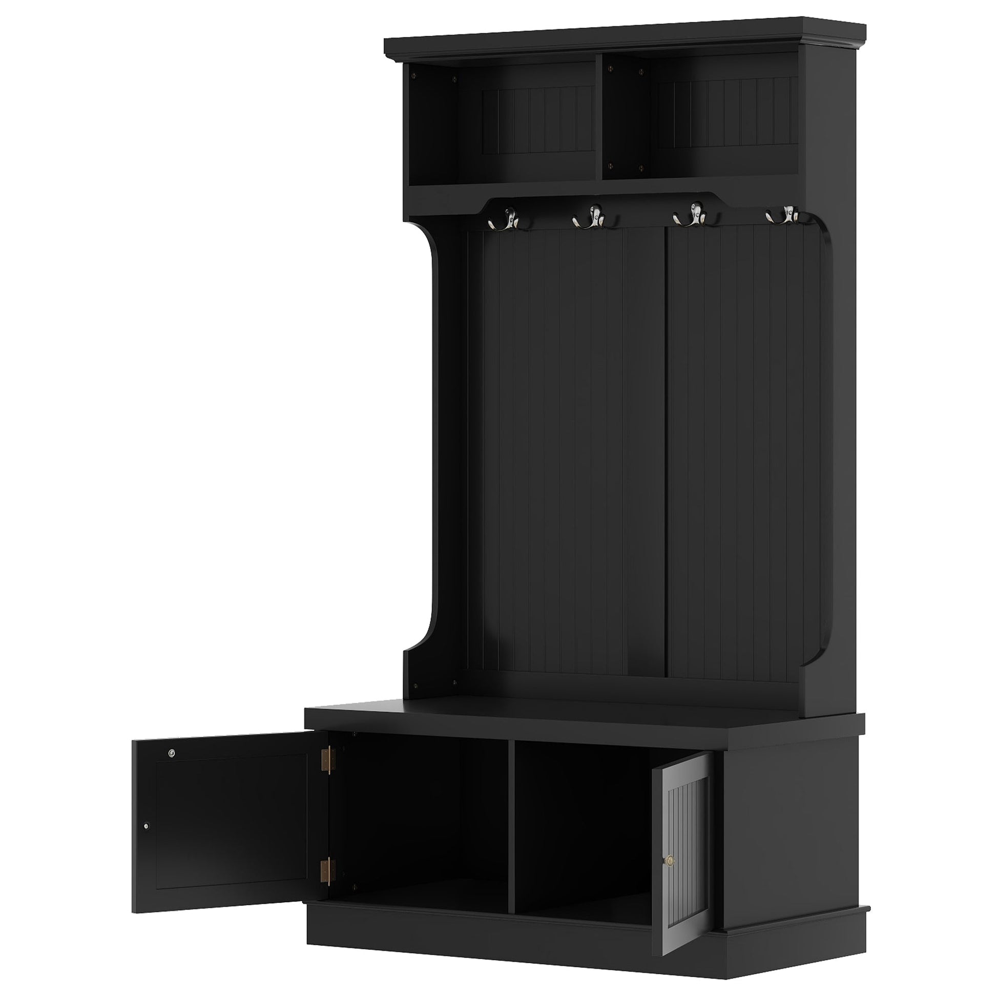 Hall Tree with Storage Shoe Bench for Entryway and Hallway, 4-in-1 Design Coat Racks with 4 Hooks for Living Room, Black - Korvel