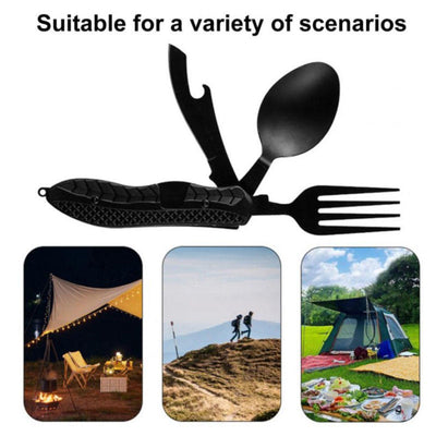 Multifunctional camping tableware stainless steel knife fork spoon, outdoor portable survival eating tools - Korvel