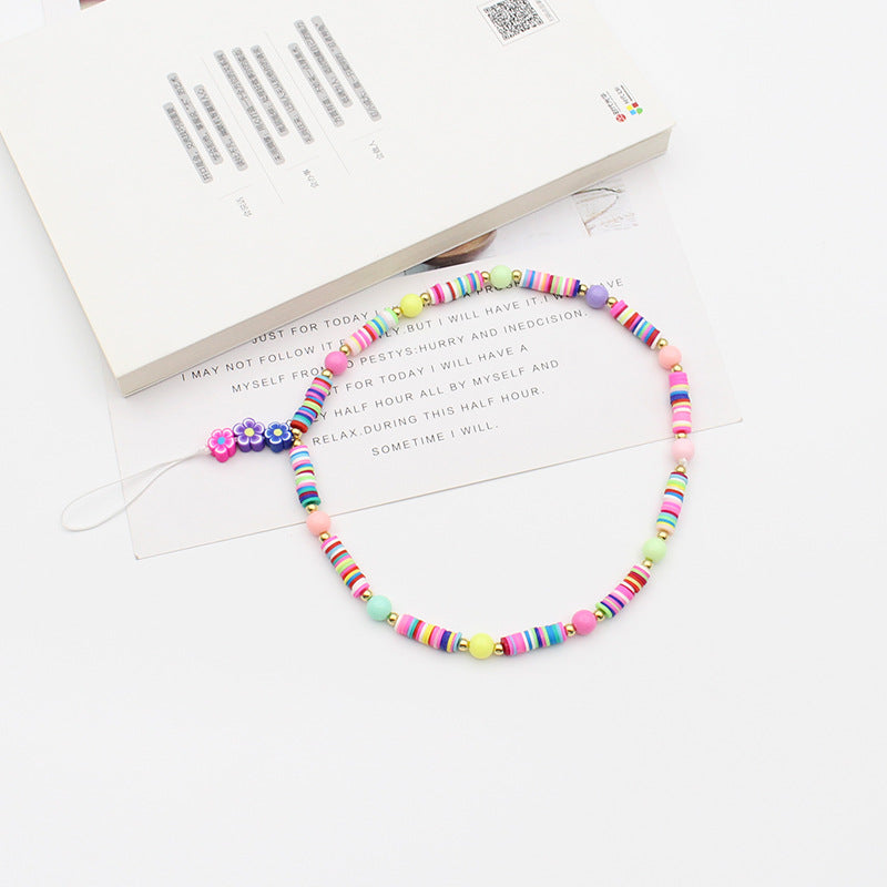 New Mixed Color Soft Pottery Pearl Mixed String Bohemian Simple Style Anti-Drop Function Mobile Phone Chain - Korvel