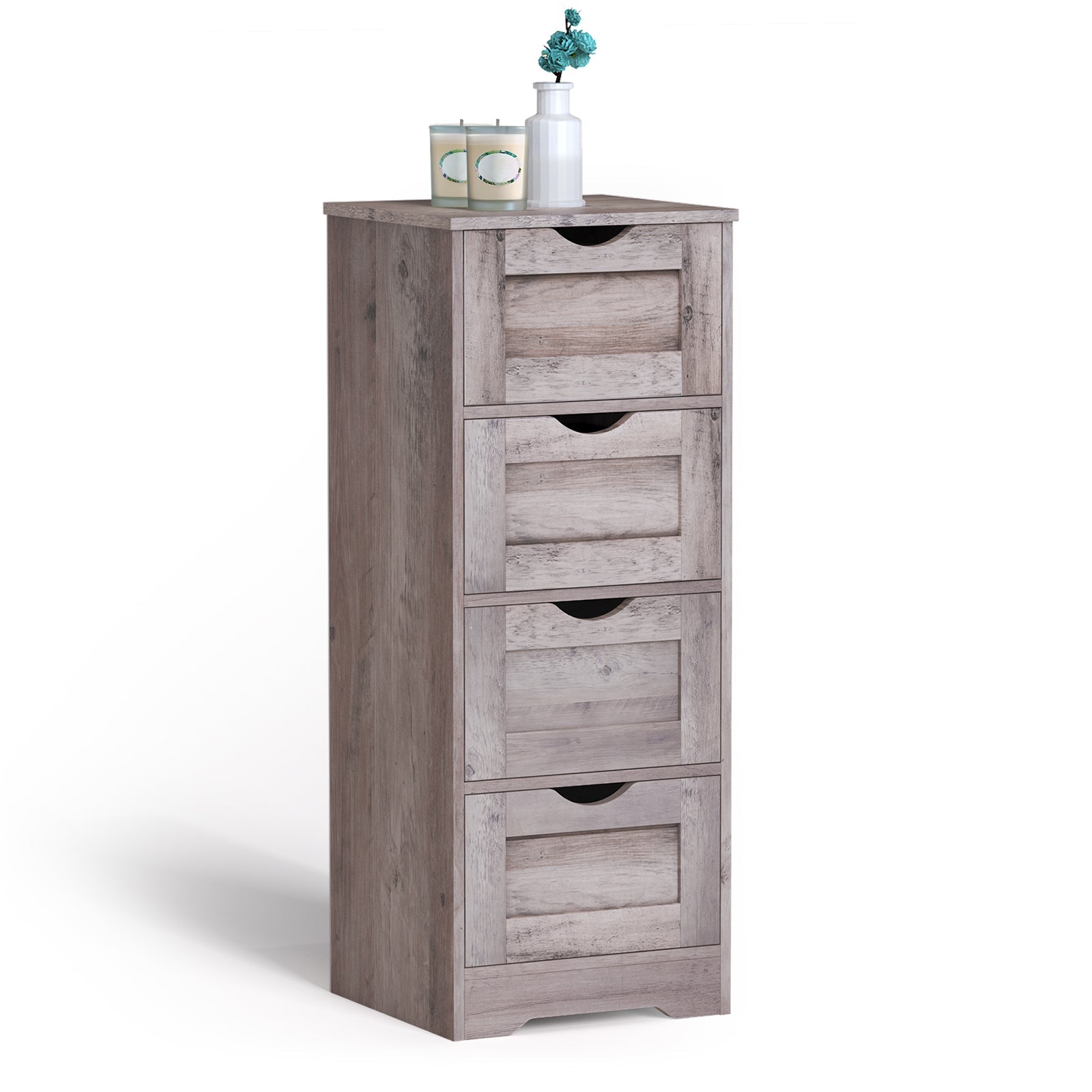 Floor Cabinet Wooden Storage Cabinet Home Office Living Room Bathroom Side Table Sturdy Modern 4 Drawers Grey - Korvel