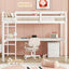 Twin Loft Wood Bed with Under-bed, Built-in Desk, a Storage Cabinet of 2 Drawers, Guardrails, Ladder,White - Korvel