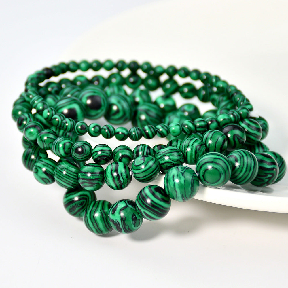 Vintage malachite beaded bracelet stacking style green bracelet men and women elastic jewelry - Korvel