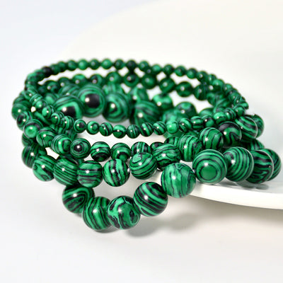 Vintage malachite beaded bracelet stacking style green bracelet men and women elastic jewelry - Korvel