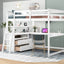 Cama loft de tamaño completo con escritorio y estantes, dos cajones incorporados