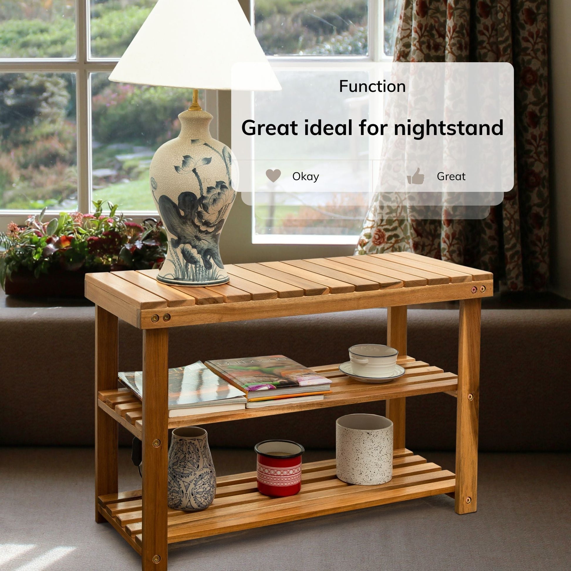 Acacia Wood Shoe Rack Bench Strong Weight Bearing Upto 200 LBS Best Ideas For Entryway Frontdoor Bathroom, Natural Color. - Korvel