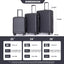 3 Piece Luggage Sets ABS Lightweight Suitcase with Two Hooks, Spinner Wheels, TSA Lock, (20/24/28) Black - Korvel