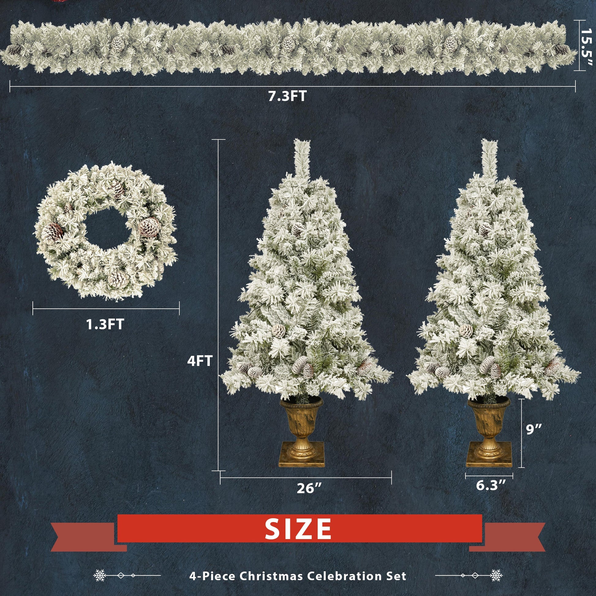A set of 4 artificial Christmas trees, including flower garlands, flower garlands, and 2 entrance trees, with LED lights - Korvel