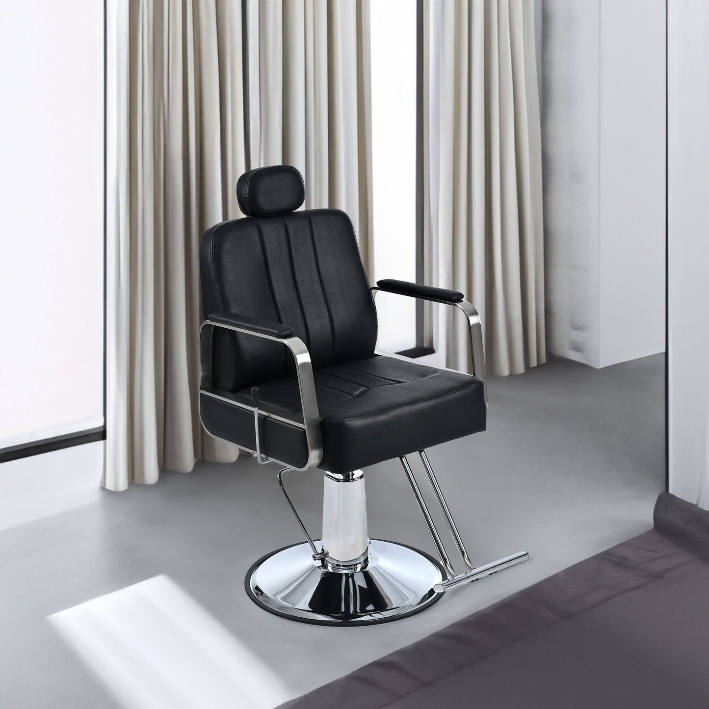 Premium Reclining barber Chair Salon Chair for Hair Stylist with Heavy Duty Hydraulic Pump, 360° Rotation  Black - Korvel