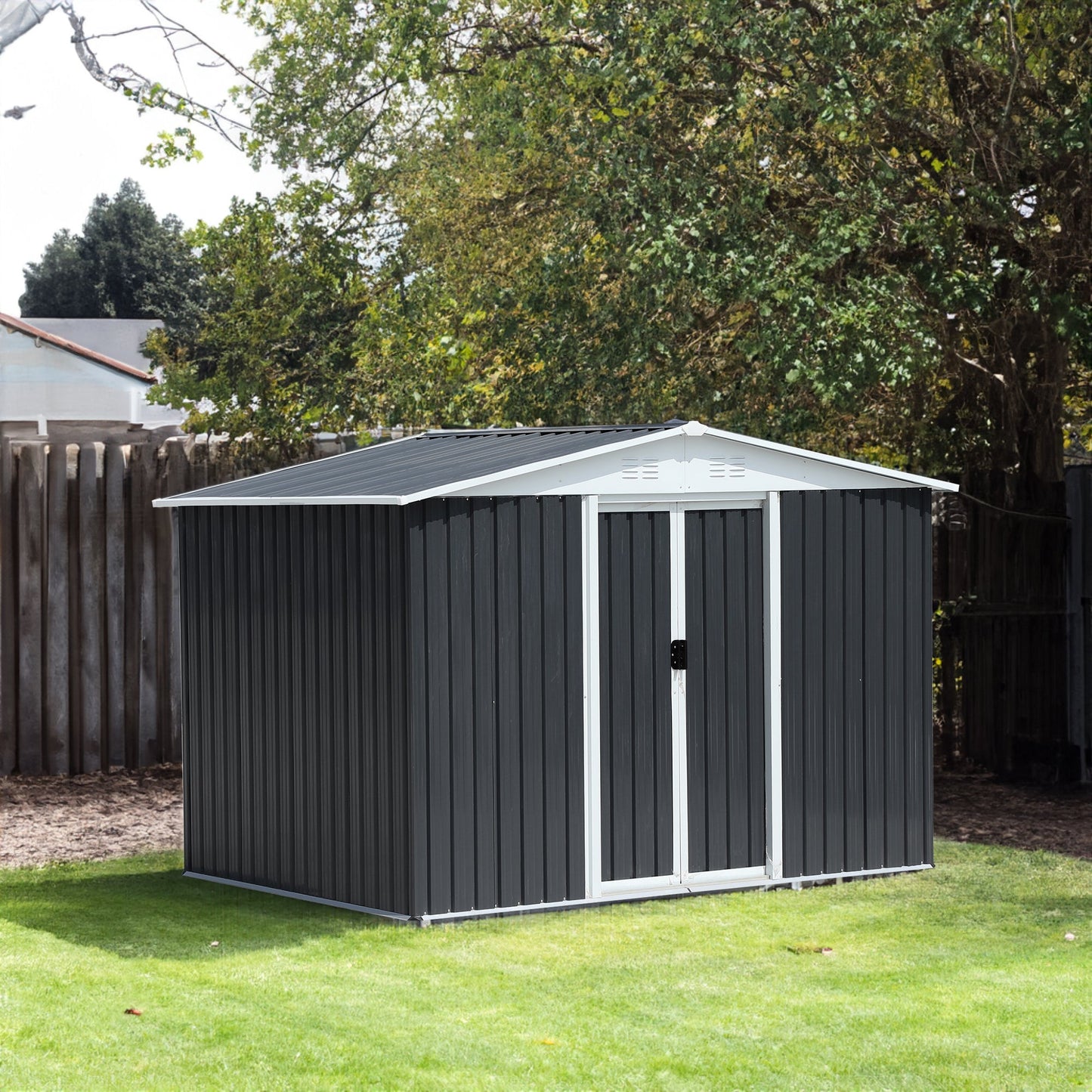 GO 47.2" Large Wooden Dog House Outdoor, Outdoor & Indoor Dog Crate, Cabin Style, With Porch, 2 Doors - Korvel