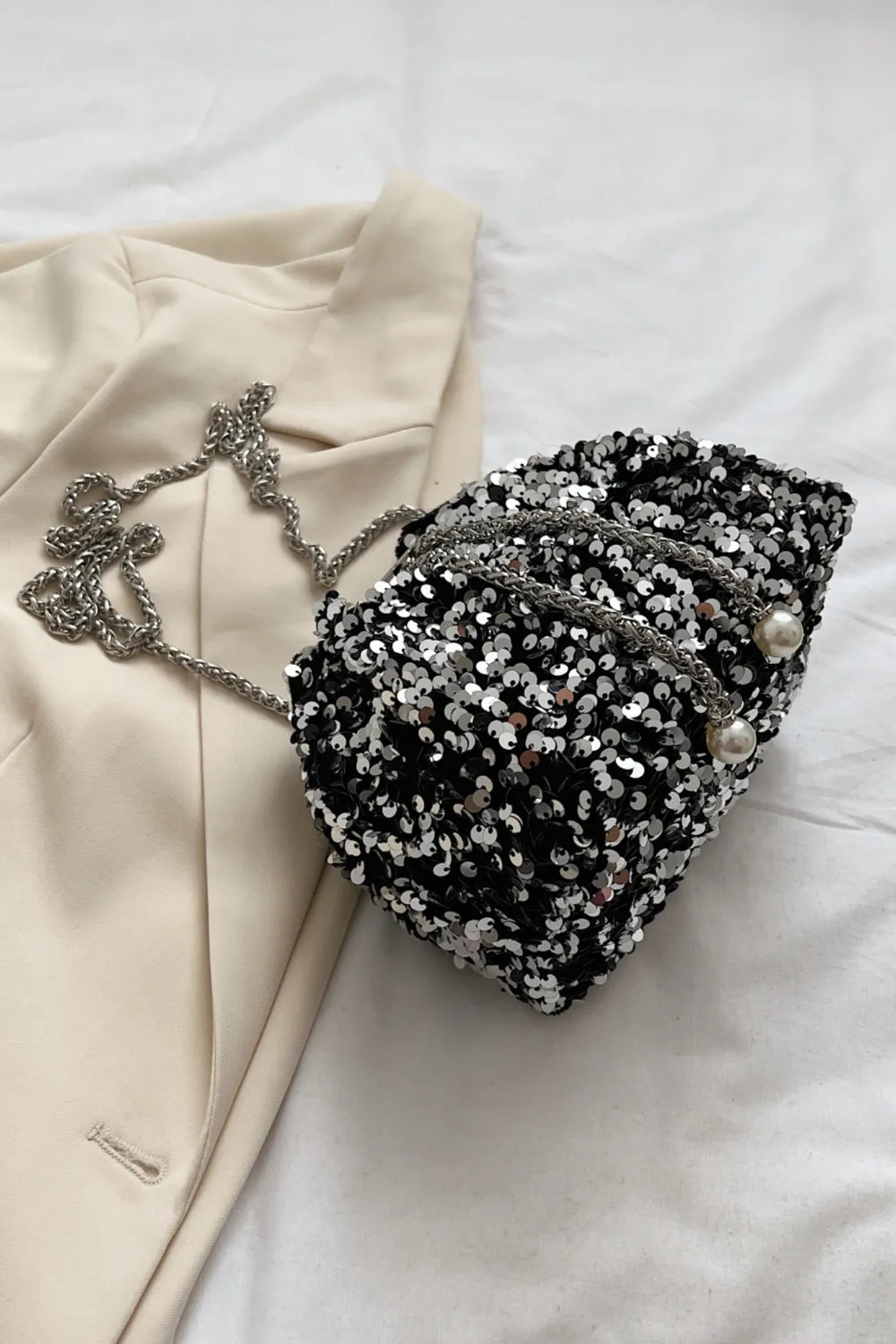 Sequin Chain Drawstring Bucket Bag - Korvel