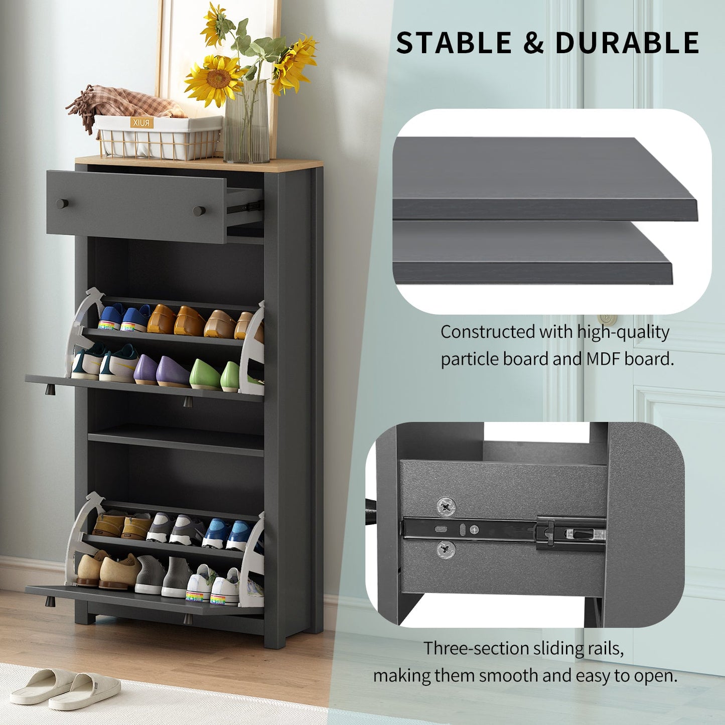 Organizador de Entrada Funcional ONTREND con 2 Cajones Plegables - Gris