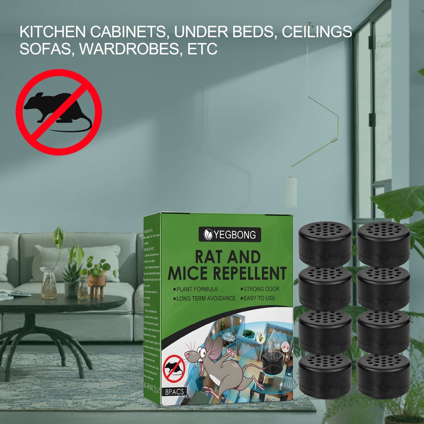 Yegbong 8pcs mice repellant mouse repelling pills car body kitchen office bedroom warehouse sewer pipe rat and mice repellent - Korvel