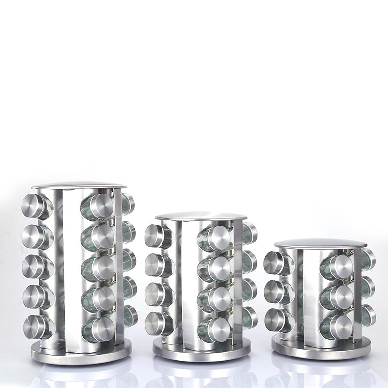 Ensemble de support à épices rotatif premium - Acier inoxydable et verre