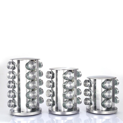 Premium Rotating Spice Rack Set - Stainless Steel & Glass