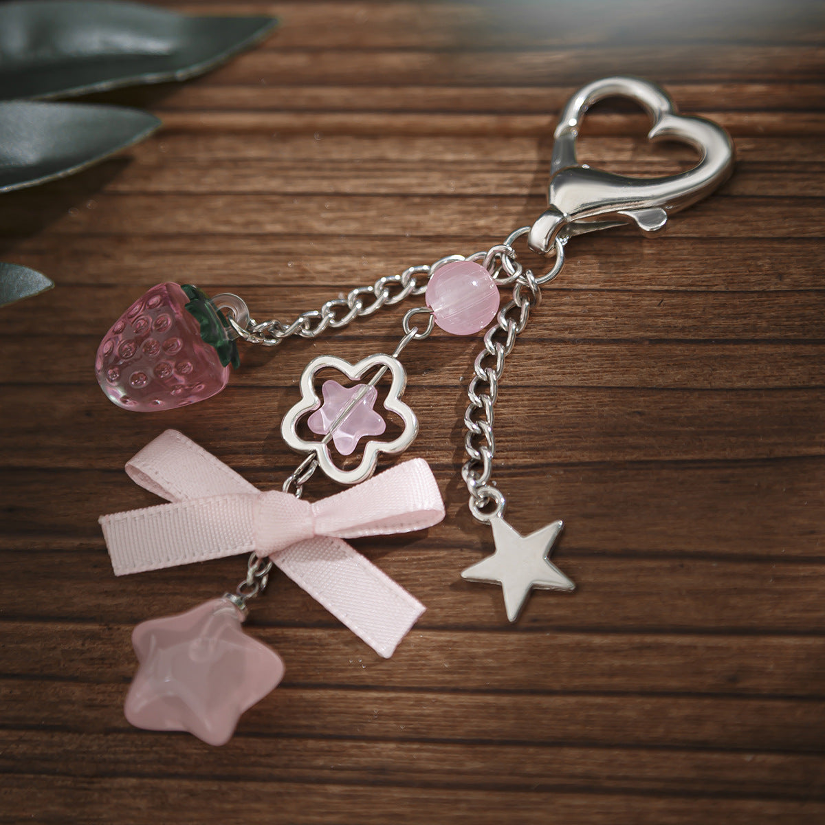 Elegant Bow Keychain with Pentagram and Glass Beads