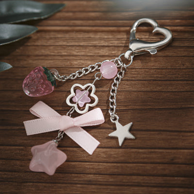 Elegant Bow Keychain with Pentagram and Glass Beads