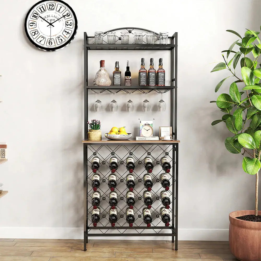 Soporte de Vino Alto Elegante con Almacenamiento para Copas