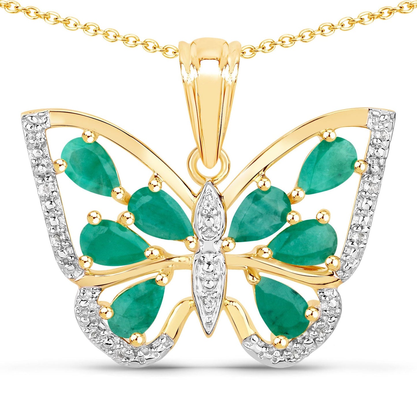 1.91 Carat Genuine Emerald and White Zircon Pendant in Sterling Silver
