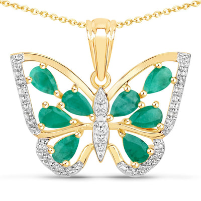 1.91 Carat Genuine Emerald and White Zircon Pendant in Sterling Silver