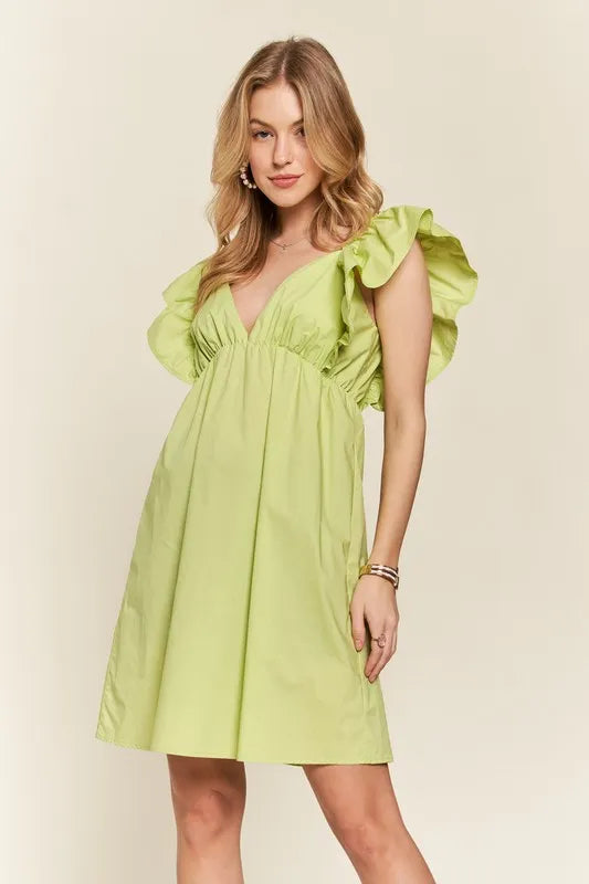 Vestido Babydoll con Mangas de Volante y Espalda Fruncida