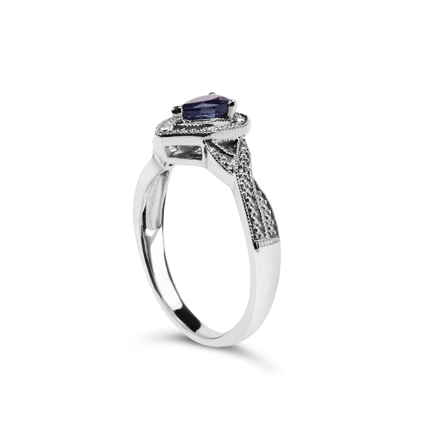 Anillo Halo de Zafiro y Diamante en Plata de Ley .925 - Talla 7.5