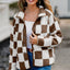 Chaqueta de Teddy de Manga Larga con Botones y Diseño a Cuadros Elegante