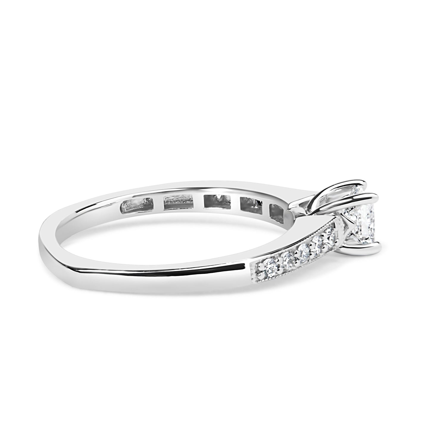 Anillo de Compromiso de Diamante Cortado Princesa en Oro Blanco de 14K - Talla 7