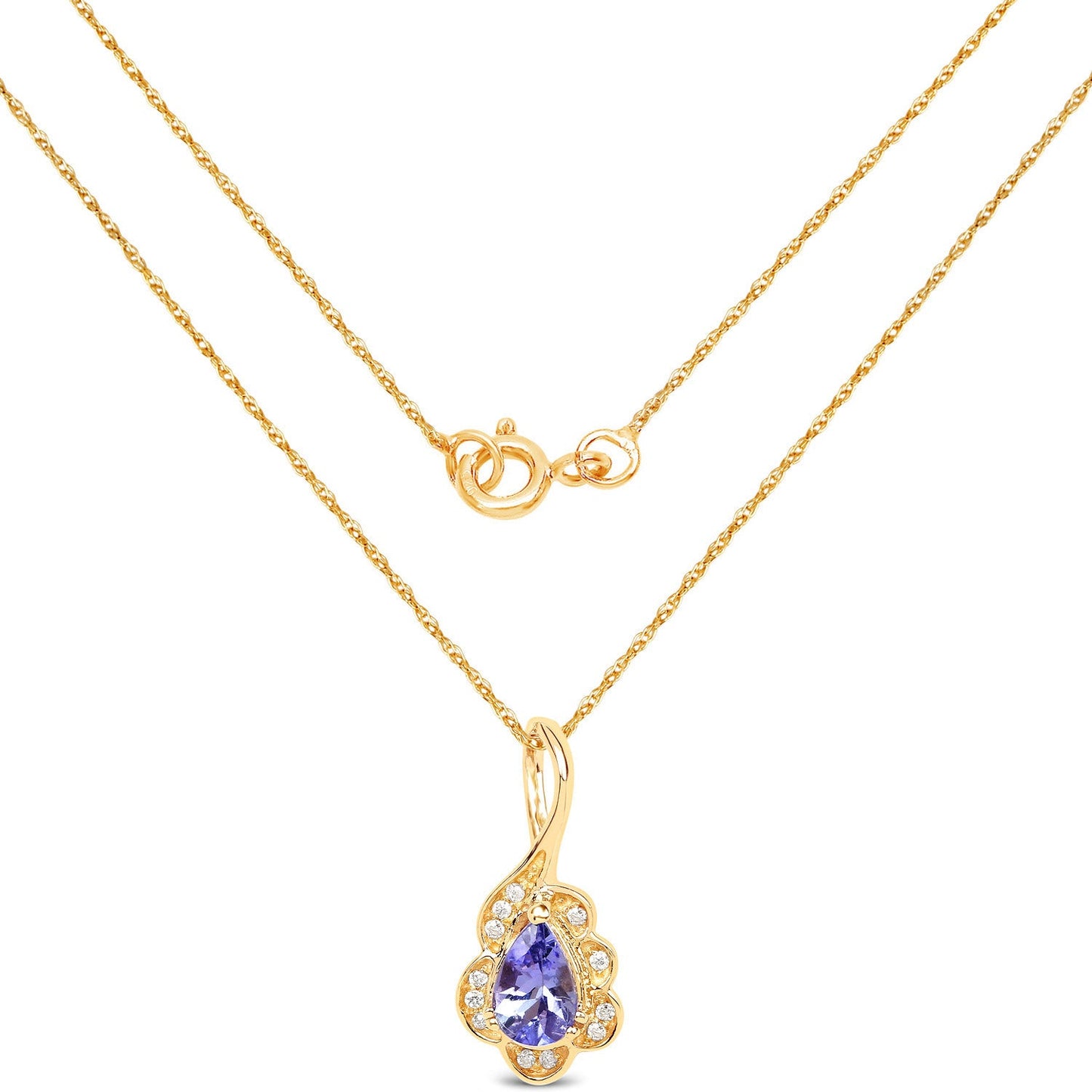 Colgante de Oro Amarillo de 14K con Tanzanita y Diamantes de 0.40 Quilates