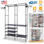 Freestanding Metal Garment Rack with Shelves and Hooks