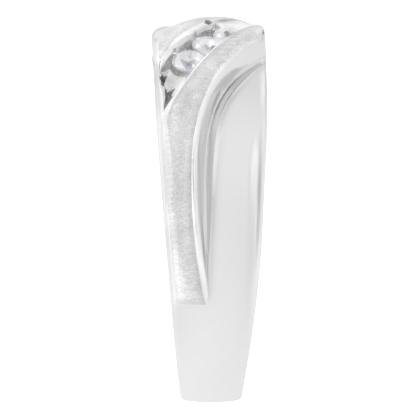 Anillo de boda de diamante de tres piedras para hombre en oro blanco de 10K - Talla 10