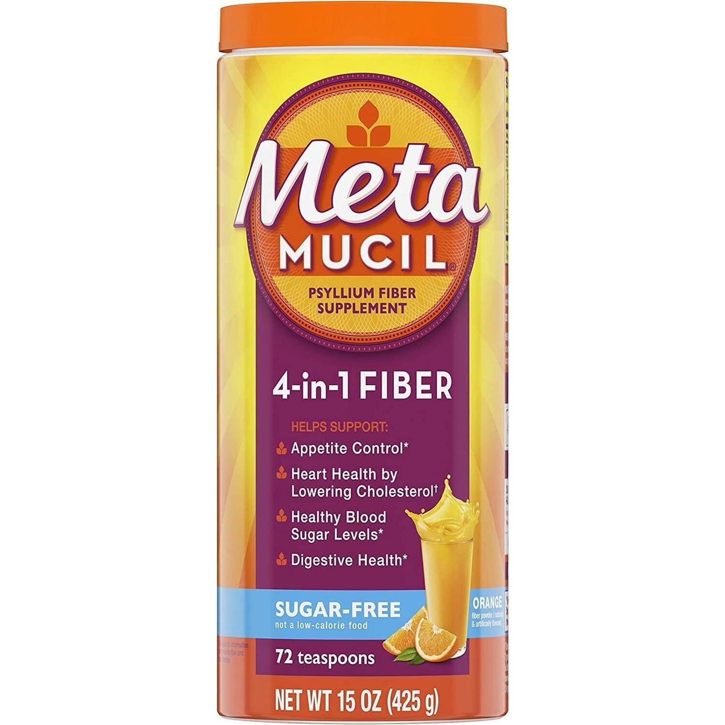 Metamucil Polvo de Fibra de Psyllium Sin Azúcar - Sabor Naranja