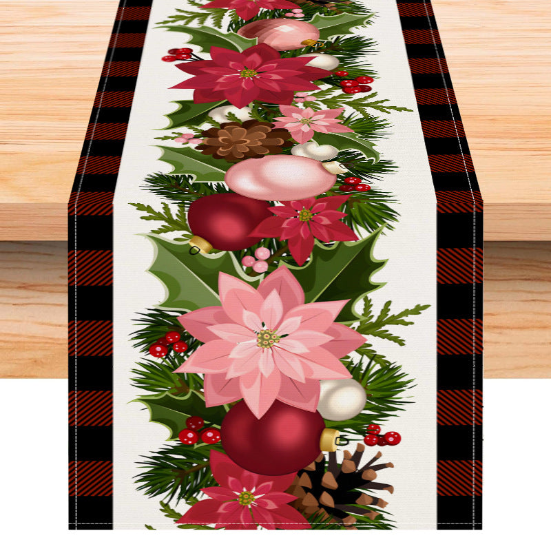 Christmas plaid linen table flag floral ball printed tablecloth entrance small tablecloth living room counter decoration tea flag - Korvel