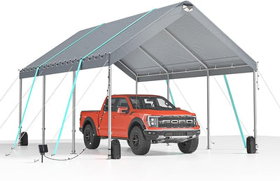 12 * 20 portable car tent garage with adjustable height from 9.5 feet to 11 feet, metal roof and side walls - Korvel