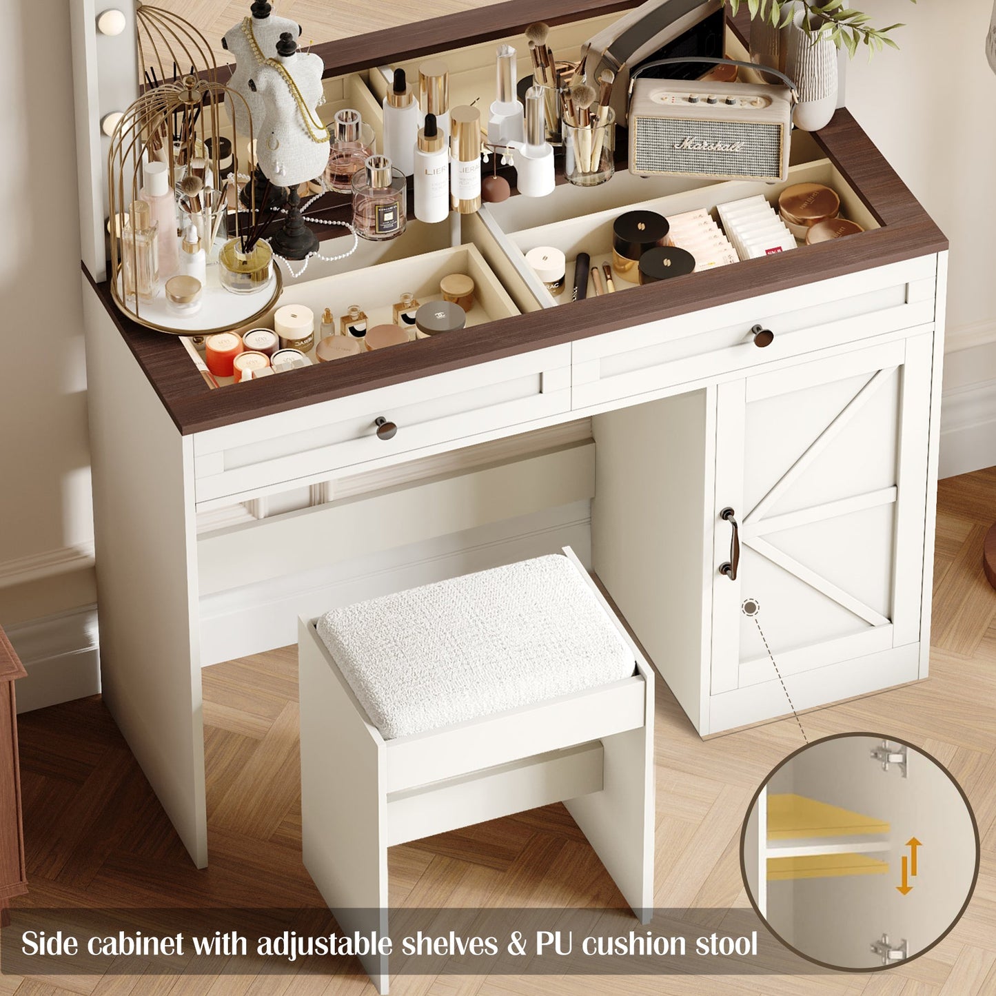 Elegant Makeup Vanity Desk in White