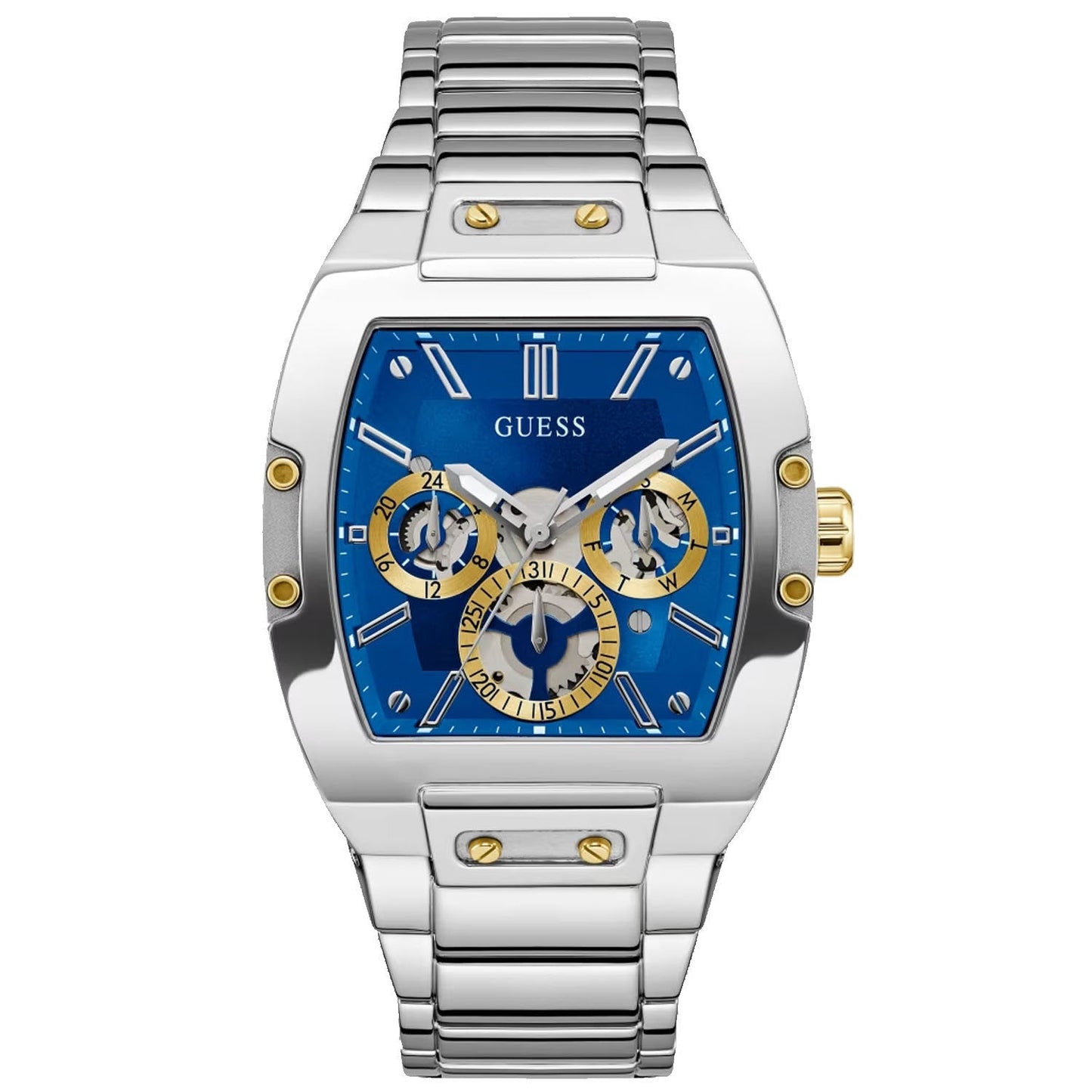 Montre multifonction en acier inoxydable argenté pour homme Guess