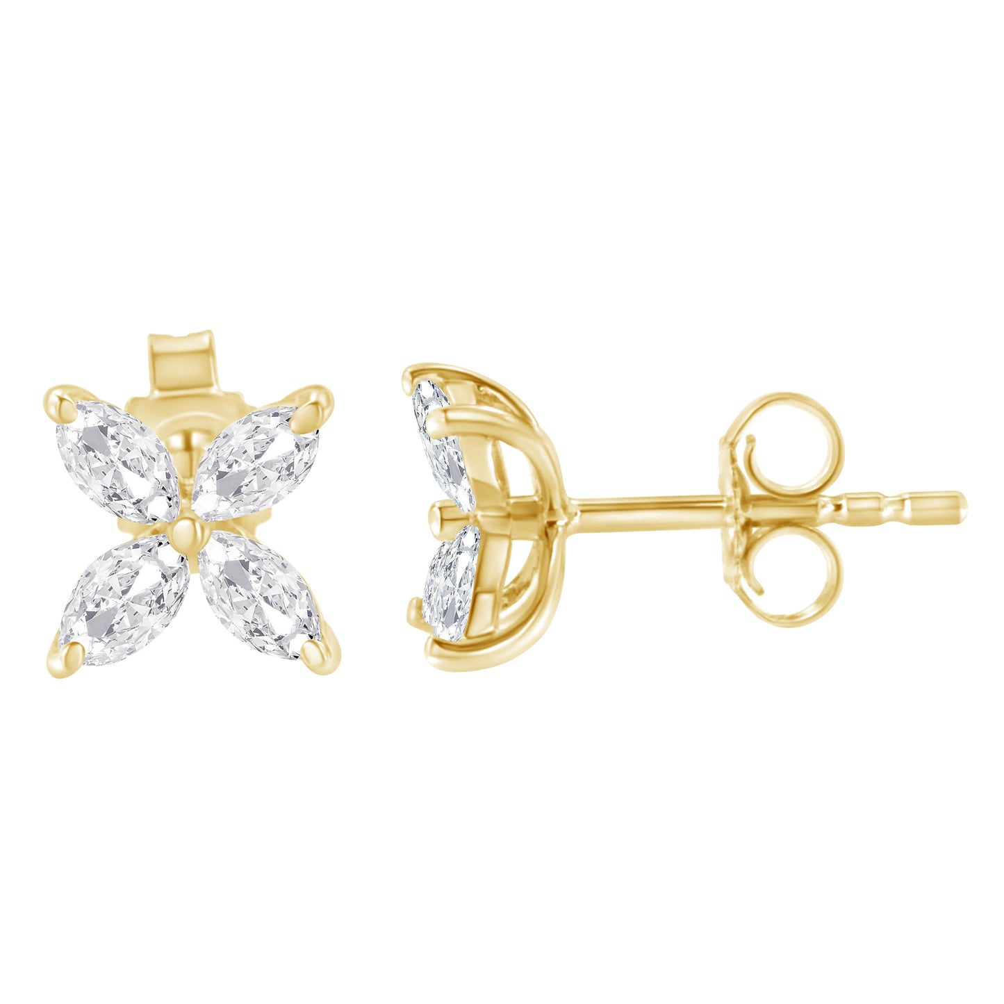 14K White Gold Marquise Diamond Floral Leaf Stud Earrings