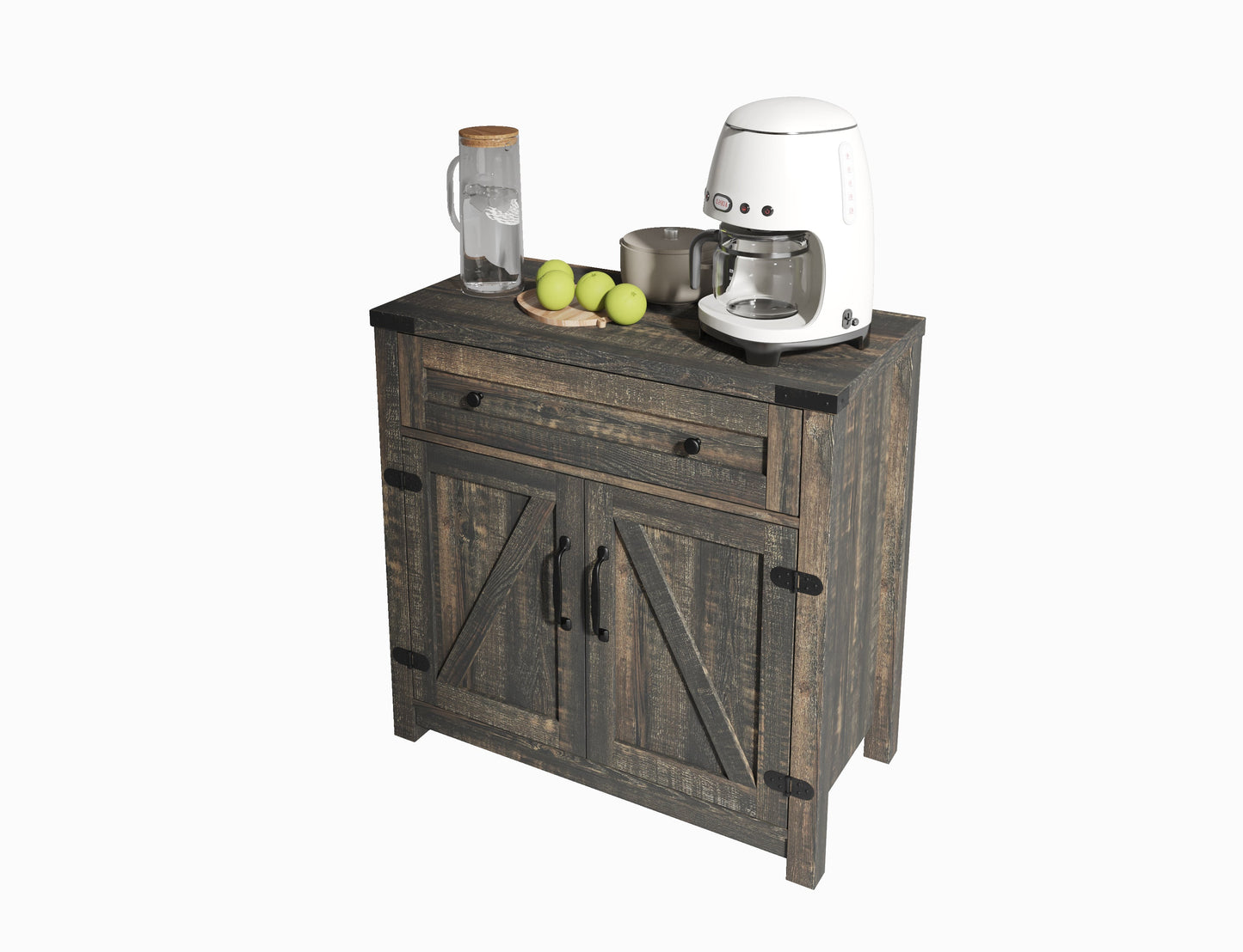 Modern Farmhouse Double Barn Door Accent Cabinet, 30 Inch,BLACK PINE - Korvel