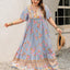 Elegante vestido maxi de talla grande con mangas de volantes en rosa púrpura